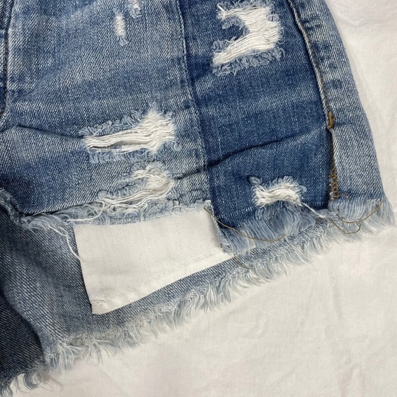 American Eagle Women Blue Distressed Buttoned Cut Off Denim Shorts Size 0 - Picture 10 of 10